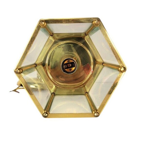 Vintage Brass & Glass Hexagon Regency Pendant Entryway Hanging Light Fixture - Picture 6 of 9